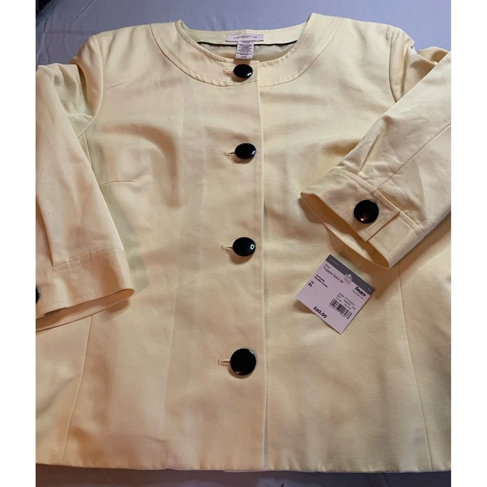 COVINGTON‎ Womens Pale Yellow Cropped Collarless Jacket Blazer XL EG - Picture 5 of 8